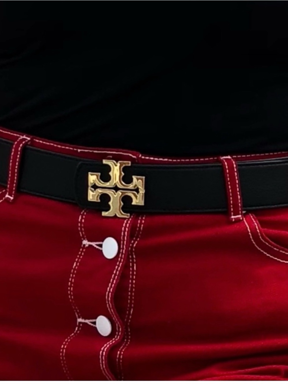 Tory Burch reversible Leather Belt with Gold Logo Buckle